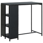 Bartafel 120x60x110 cm poly rattan zwart opbergrek