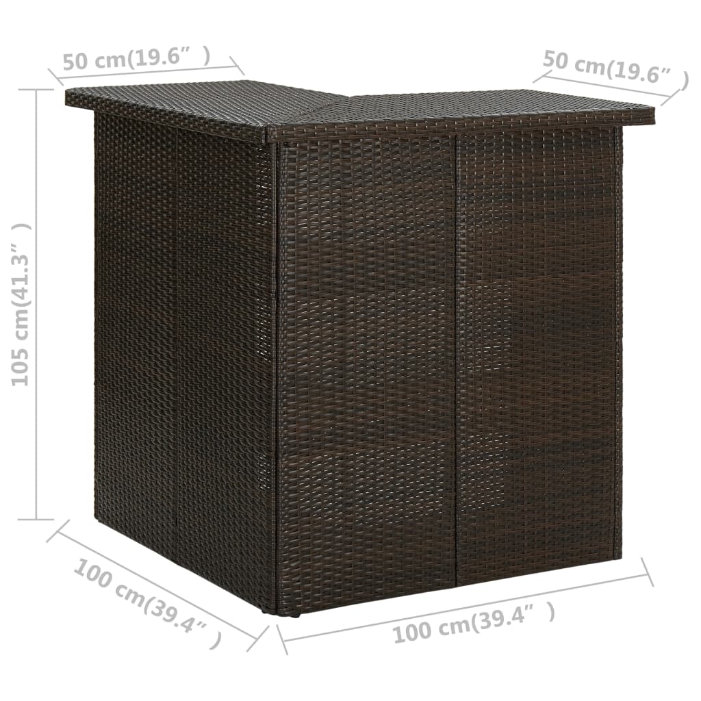 Hoekbartafel 00X50X05 Cm Poly Rattan Bruin