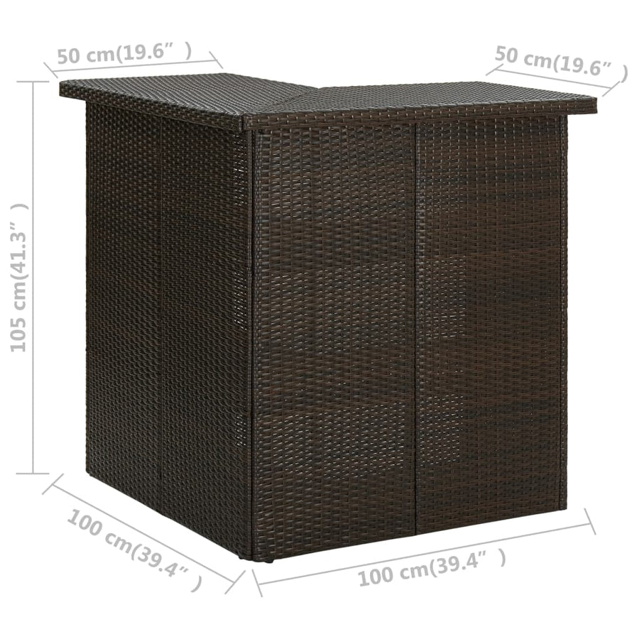 Hoekbartafel 00X50X05 Cm Poly Rattan Bruin