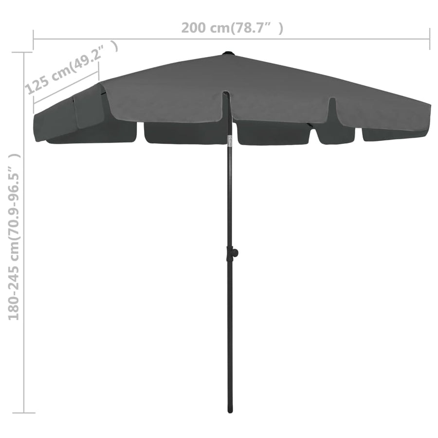 Strandparasol Kleurig 200 x 125 cm Antraciet