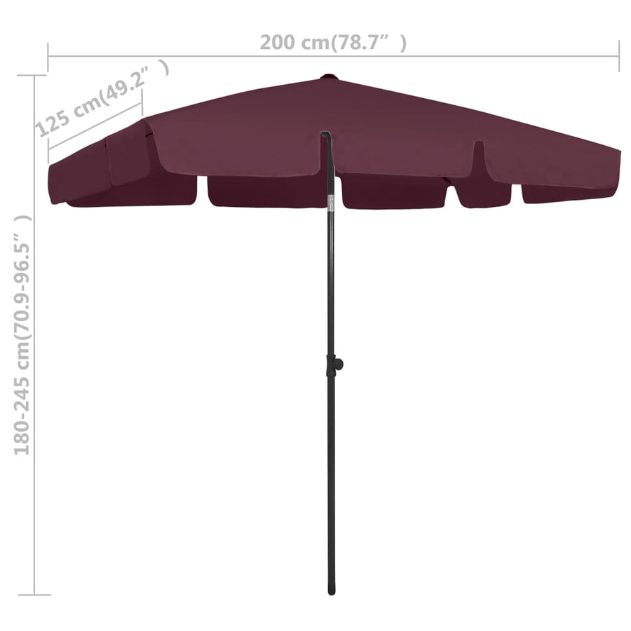 Strandparasol 200 x 125 cm Bordeauxrood