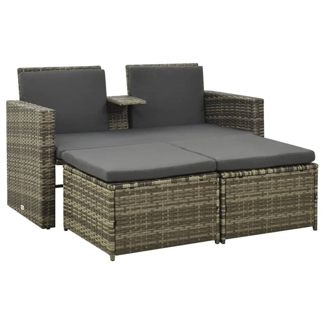 -Delige Loungeset Met Kussens Poly Rattan Grijs