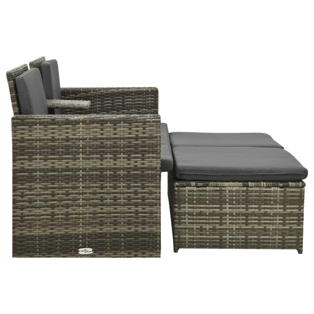 -Delige Loungeset Met Kussens Poly Rattan Grijs