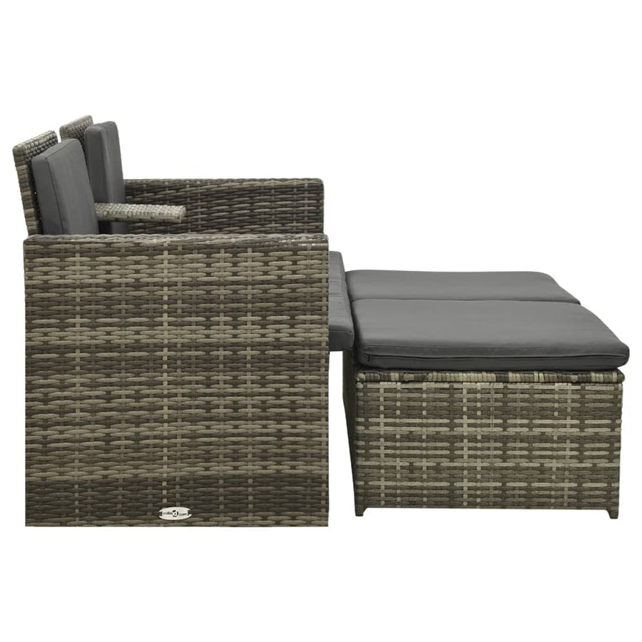 -Delige Loungeset Met Kussens Poly Rattan Grijs