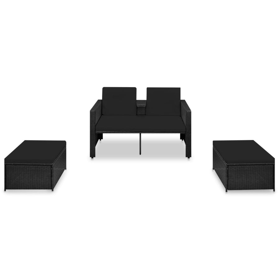 -Delige Loungeset Met Kussens Poly Rattan Zwart