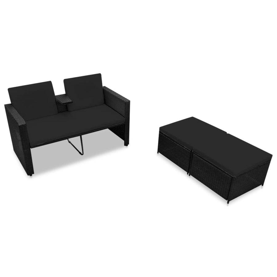-Delige Loungeset Met Kussens Poly Rattan Zwart