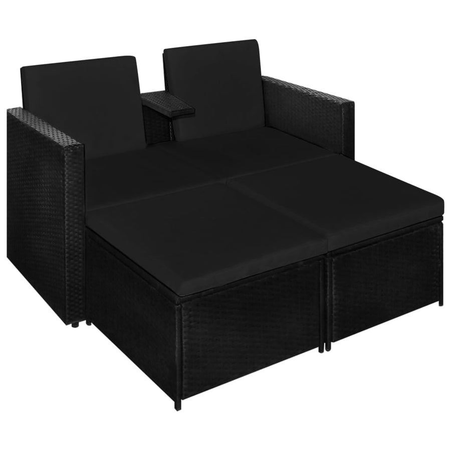 -Delige Loungeset Met Kussens Poly Rattan Zwart