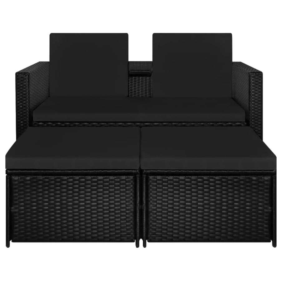 -Delige Loungeset Met Kussens Poly Rattan Zwart