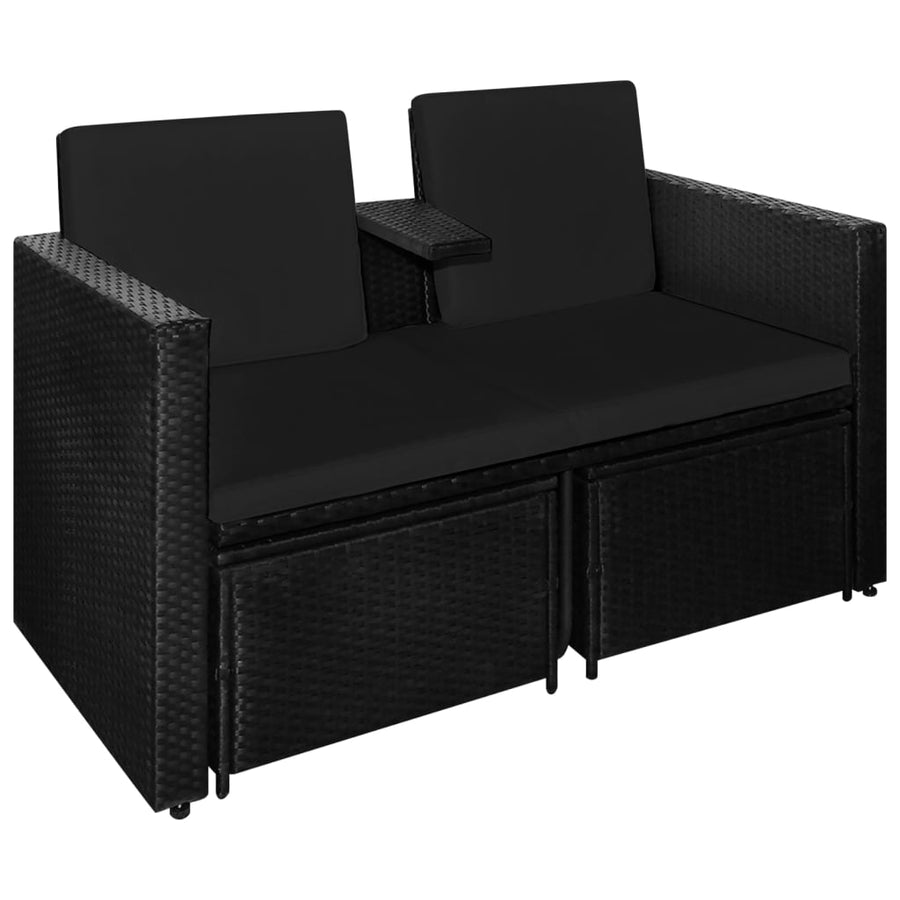 -Delige Loungeset Met Kussens Poly Rattan Zwart