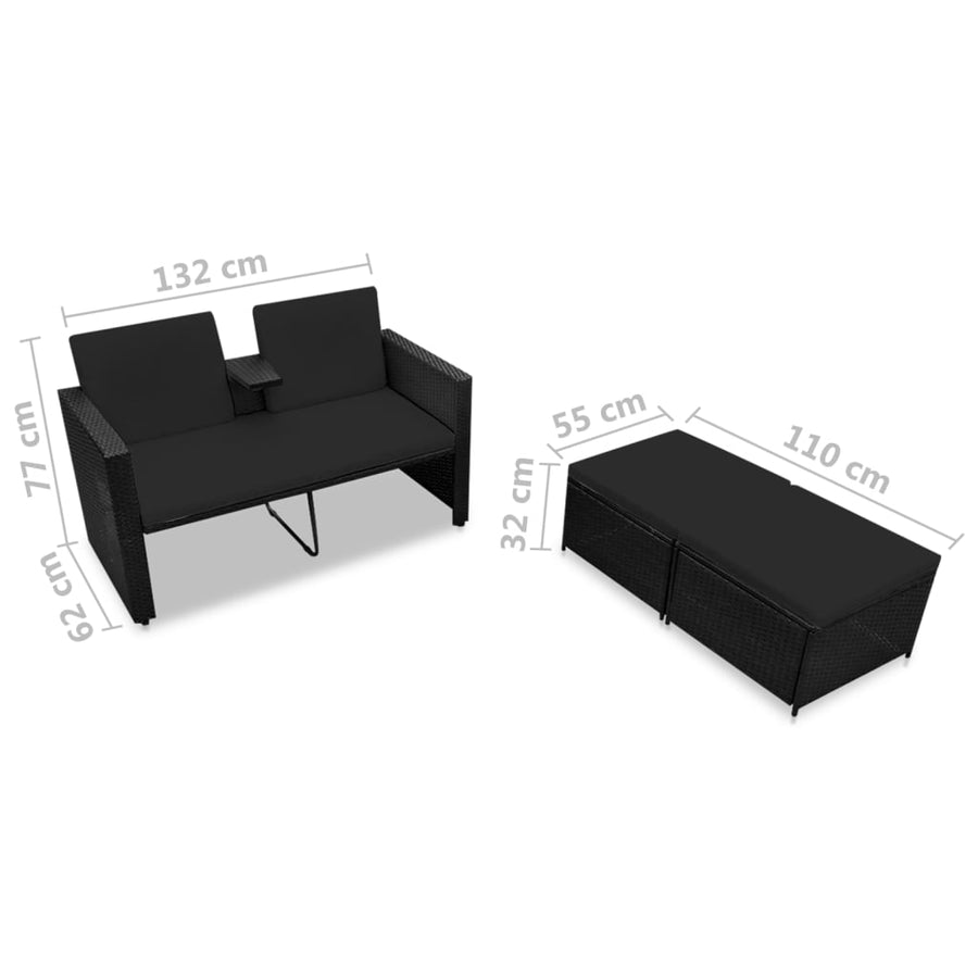 -Delige Loungeset Met Kussens Poly Rattan Zwart