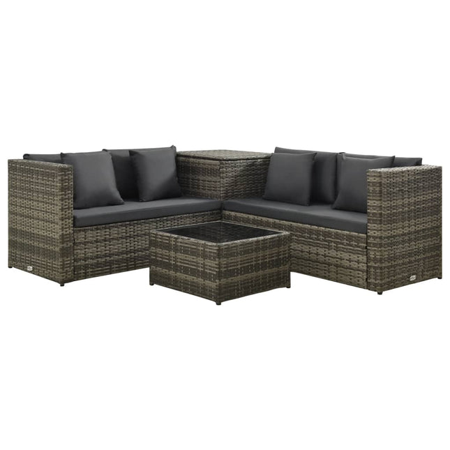 -Delige Loungeset Met Kussens Poly Rattan Grijs