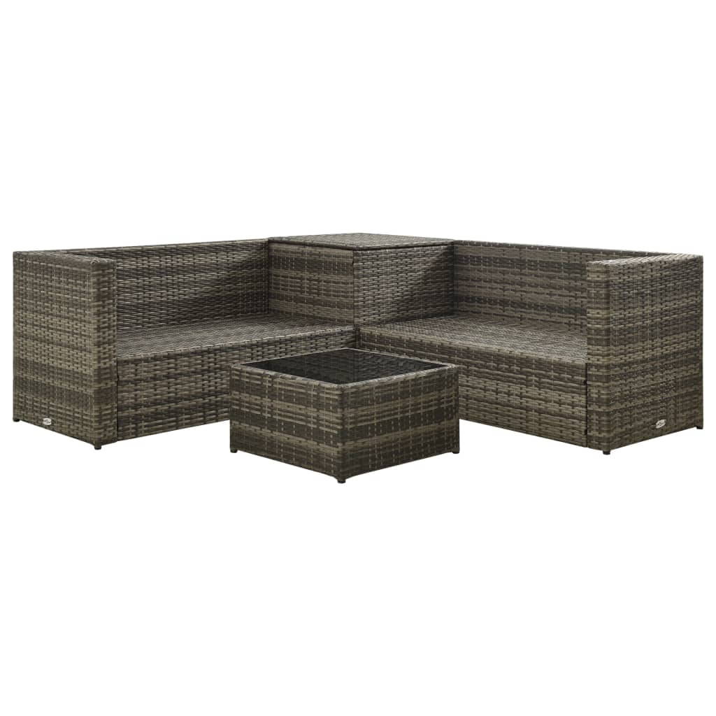 -Delige Loungeset Met Kussens Poly Rattan Grijs