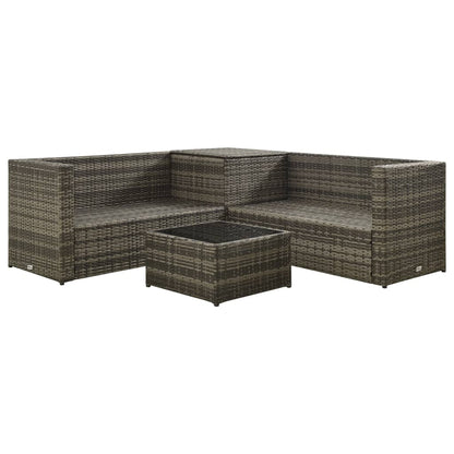 -Delige Loungeset Met Kussens Poly Rattan Grijs