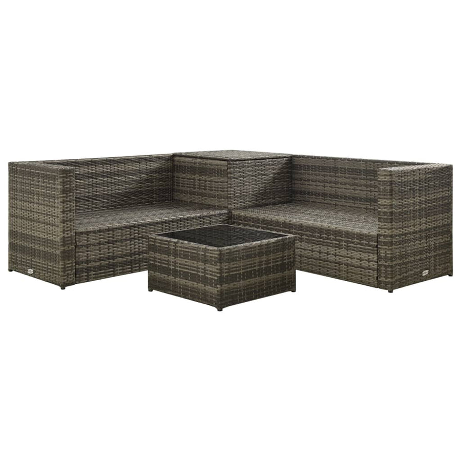 -Delige Loungeset Met Kussens Poly Rattan Grijs