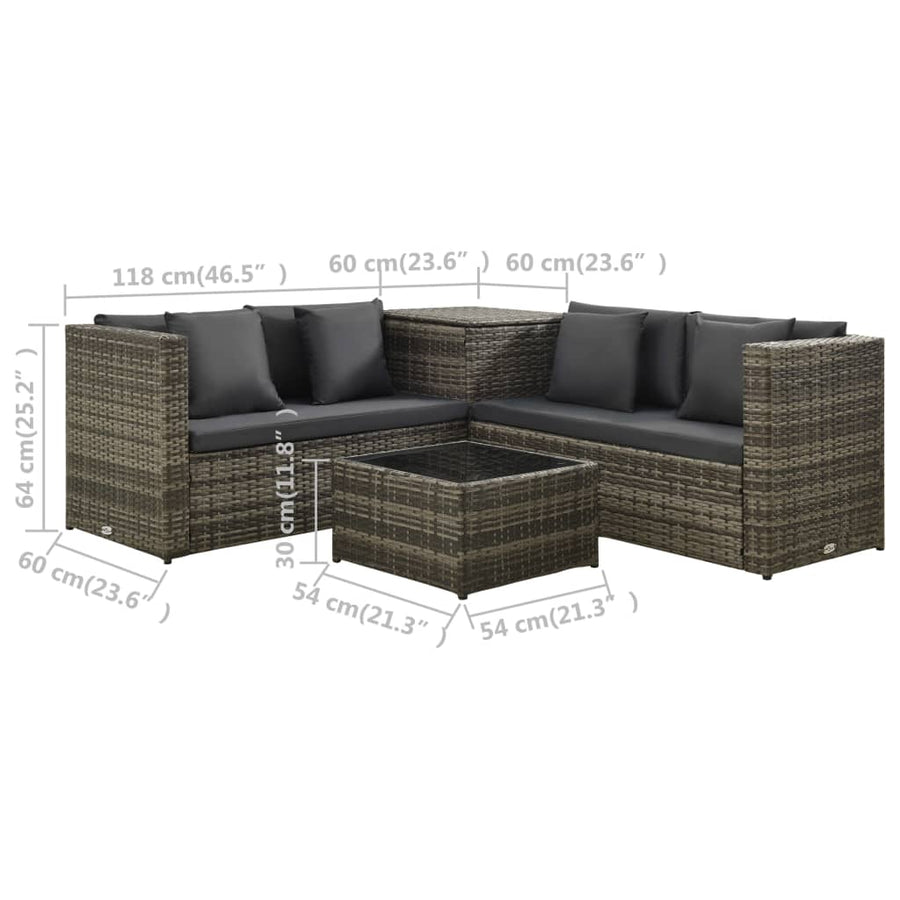 -Delige Loungeset Met Kussens Poly Rattan Grijs