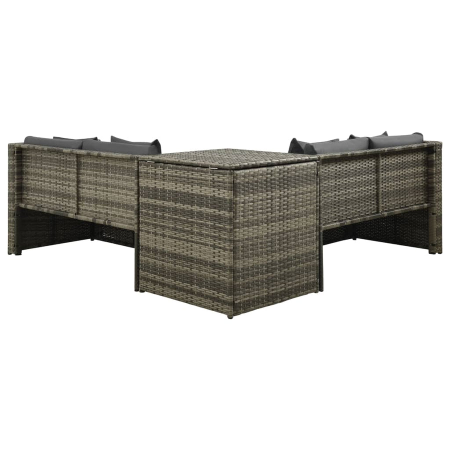 -Delige Loungeset Met Kussens Poly Rattan Grijs