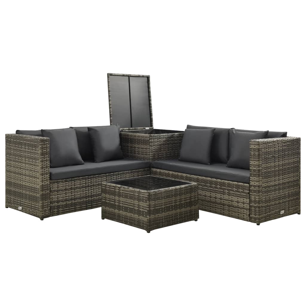 -Delige Loungeset Met Kussens Poly Rattan Grijs