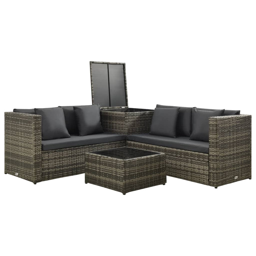 -Delige Loungeset Met Kussens Poly Rattan Grijs