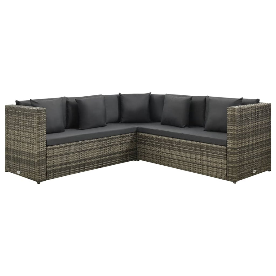 Loungeset Met Kussens Poly Rattan Grijs