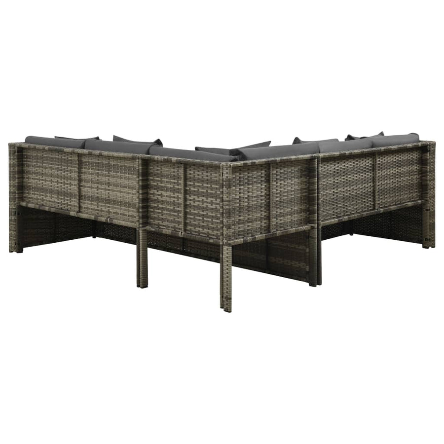 Loungeset Met Kussens Poly Rattan Grijs