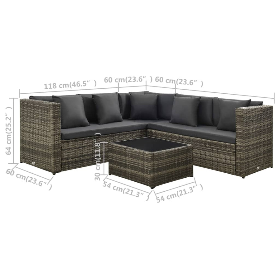 Loungeset Met Kussens Poly Rattan Grijs