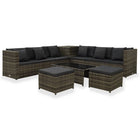 8-delige Loungeset met kussens poly rattan grijs