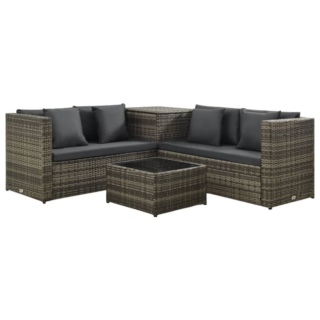 4-delige Loungeset met kussens poly rattan grijs