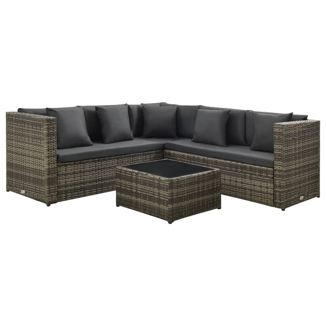 4-delige Loungeset met kussens poly rattan grijs