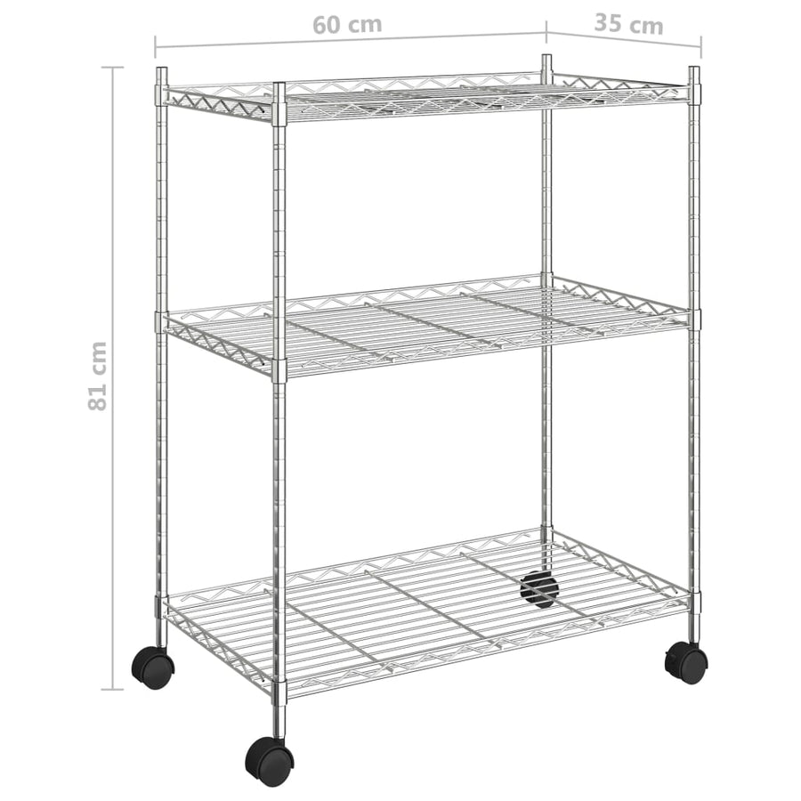 Opbergrek met wielen 3-laags 150 kg 60x35x81 cm chroomkleurig