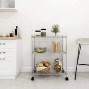 Opbergrek met wielen 3-laags 60x35x81 cm chroom