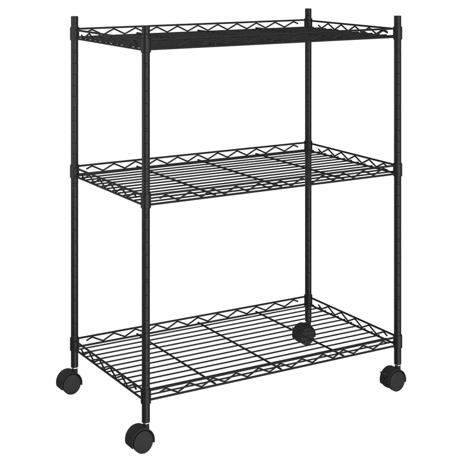 Opbergrek Met Wielen 3-Laags 50 Kg 60 x 35 x 81 cm Zwart