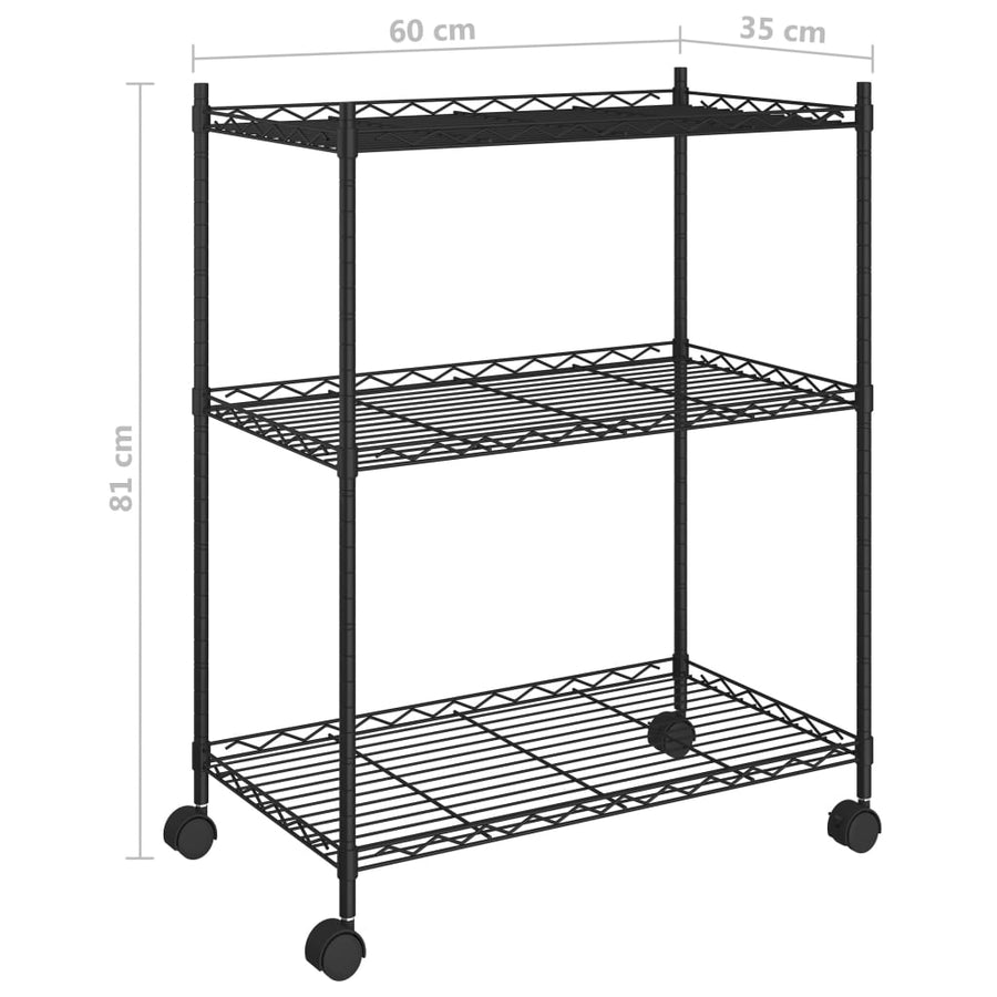 Opbergrek Met Wielen 3-Laags 50 Kg 60 x 35 x 81 cm Zwart