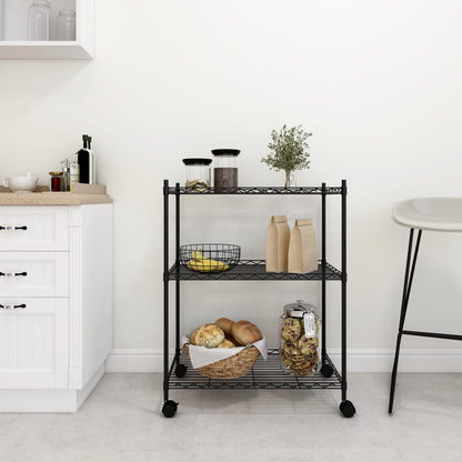 Opbergrek Met Wielen 3-Laags 50 Kg 60 x 35 x 81 cm Zwart