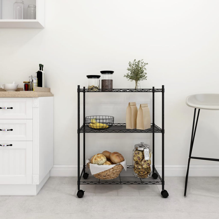 Opbergrek Met Wielen 3-Laags 50 Kg 60 x 35 x 81 cm Zwart