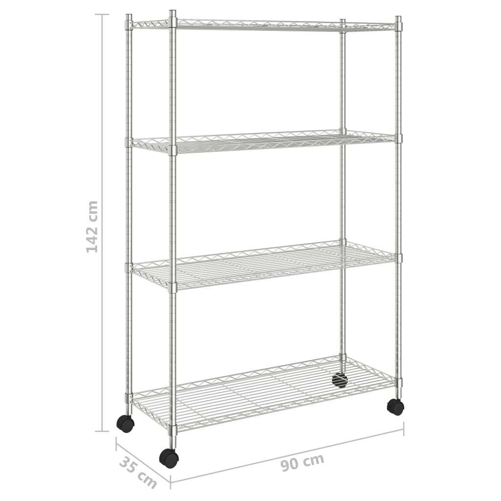 Opbergrek 4-Laags Met Wielen 200 Kg 90X35X142 Cm Chroomkleurig