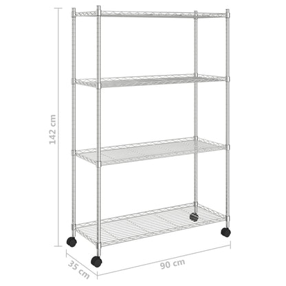 Opbergrek 4-Laags Met Wielen 200 Kg 90X35X142 Cm Chroomkleurig