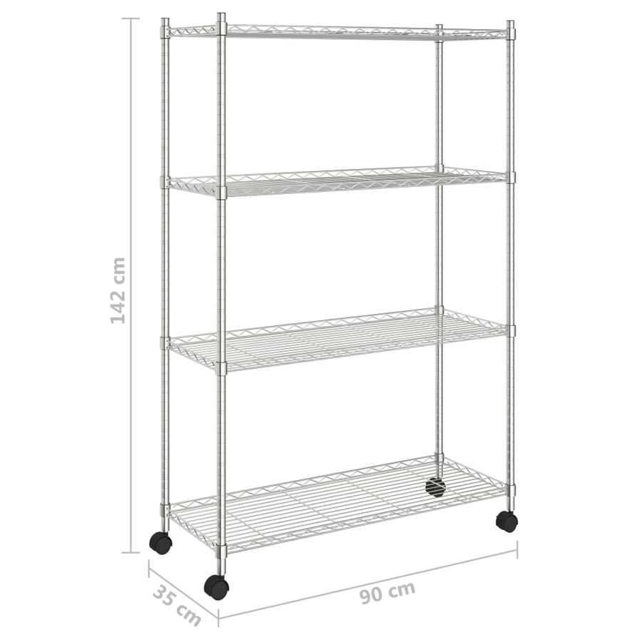 Opbergrek 4-Laags Met Wielen 200 Kg 90X35X142 Cm Chroomkleurig