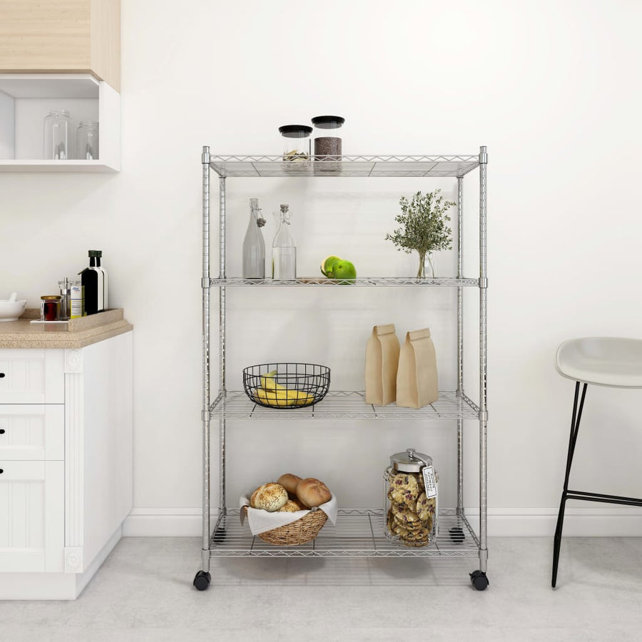 Opbergrek 4-Laags Met Wielen 200 Kg 90X35X142 Cm Chroomkleurig