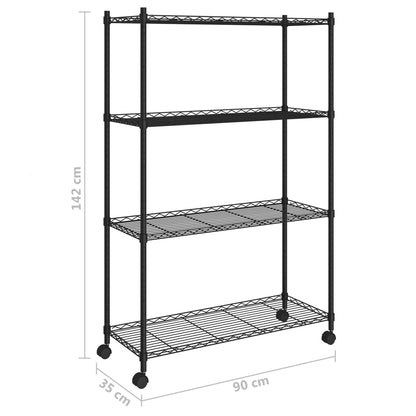 Opbergrek 4-Laags Met Wielen 200 Kg 90 x 35 x 142 cm Zwart