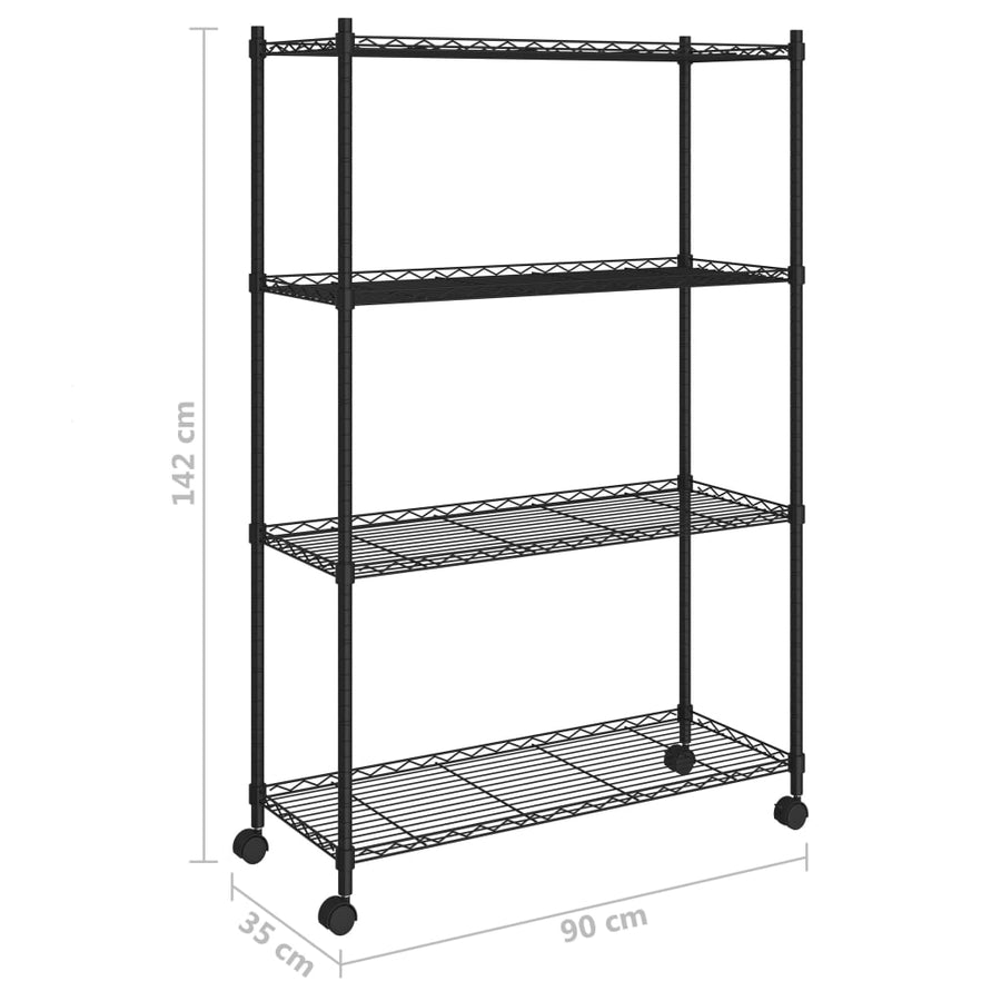 Opbergrek 4-Laags Met Wielen 200 Kg 90 x 35 x 142 cm Zwart