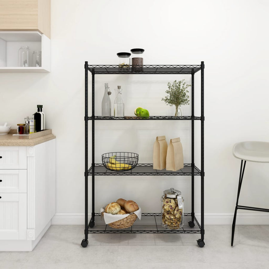 Opbergrek 4-Laags Met Wielen 200 Kg 90 x 35 x 142 cm Zwart