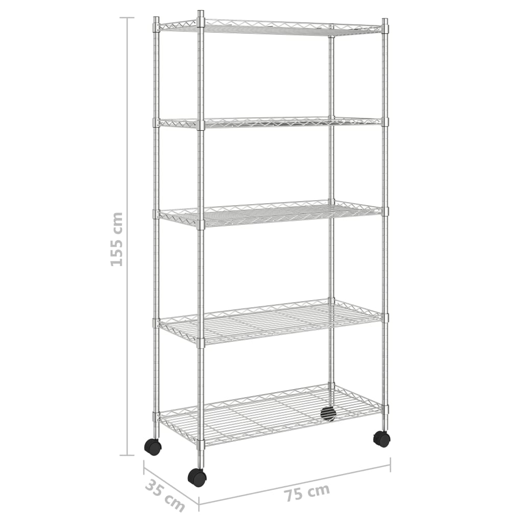 Opbergrek 5-Laags Met Wielen 250 Kg Kleurig 75 x 35 x 155 cm Chroom