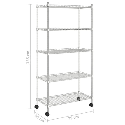 Opbergrek 5-Laags Met Wielen 250 Kg Kleurig 75 x 35 x 155 cm Chroom