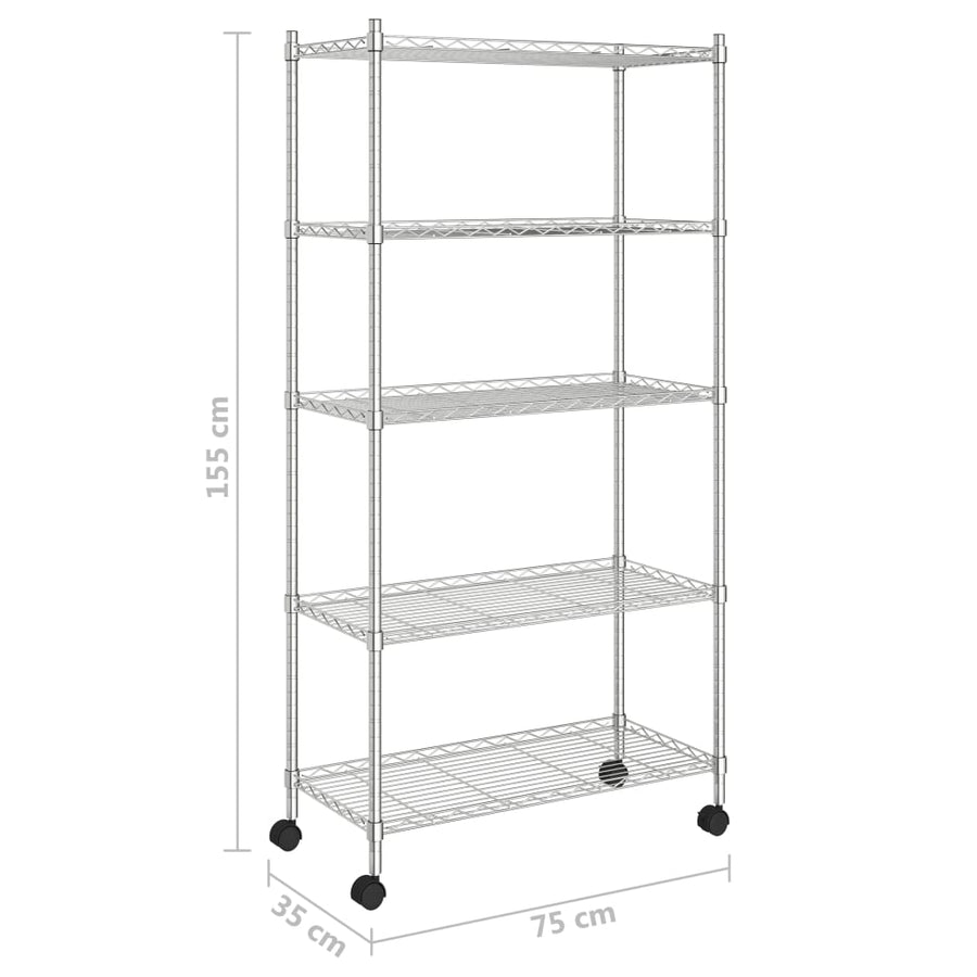Opbergrek 5-Laags Met Wielen 250 Kg Kleurig 75 x 35 x 155 cm Chroom