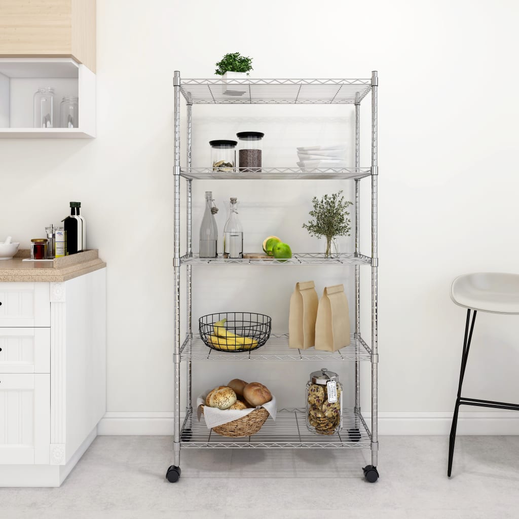 Opbergrek 5-Laags Met Wielen 250 Kg Kleurig 75 x 35 x 155 cm Chroom