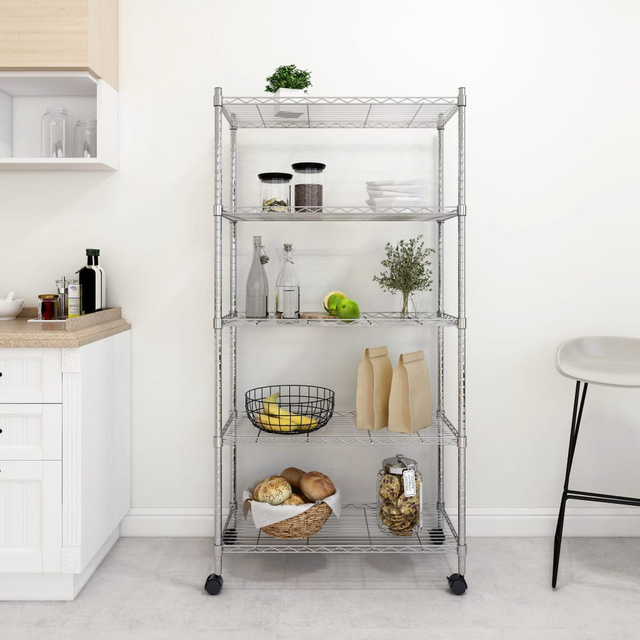 Opbergrek 5-Laags Met Wielen 250 Kg Kleurig 75 x 35 x 155 cm Chroom