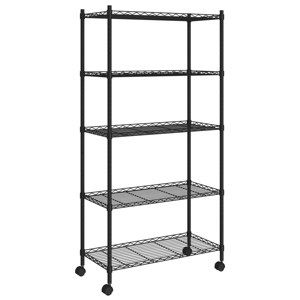 Opbergrek 5-Laags Met Wielen 250 Kg 75 x 35 x 155 cm Zwart