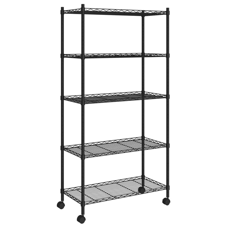 Opbergrek 5-Laags Met Wielen 250 Kg 75 x 35 x 155 cm Zwart