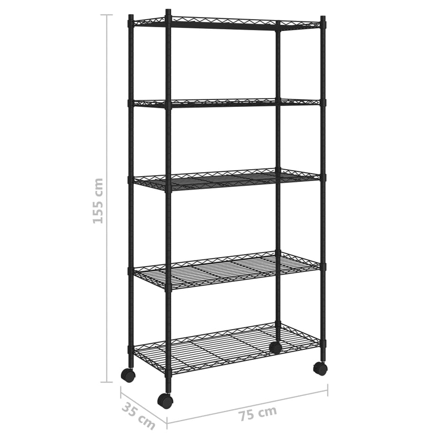 Opbergrek 5-Laags Met Wielen 250 Kg 75 x 35 x 155 cm Zwart