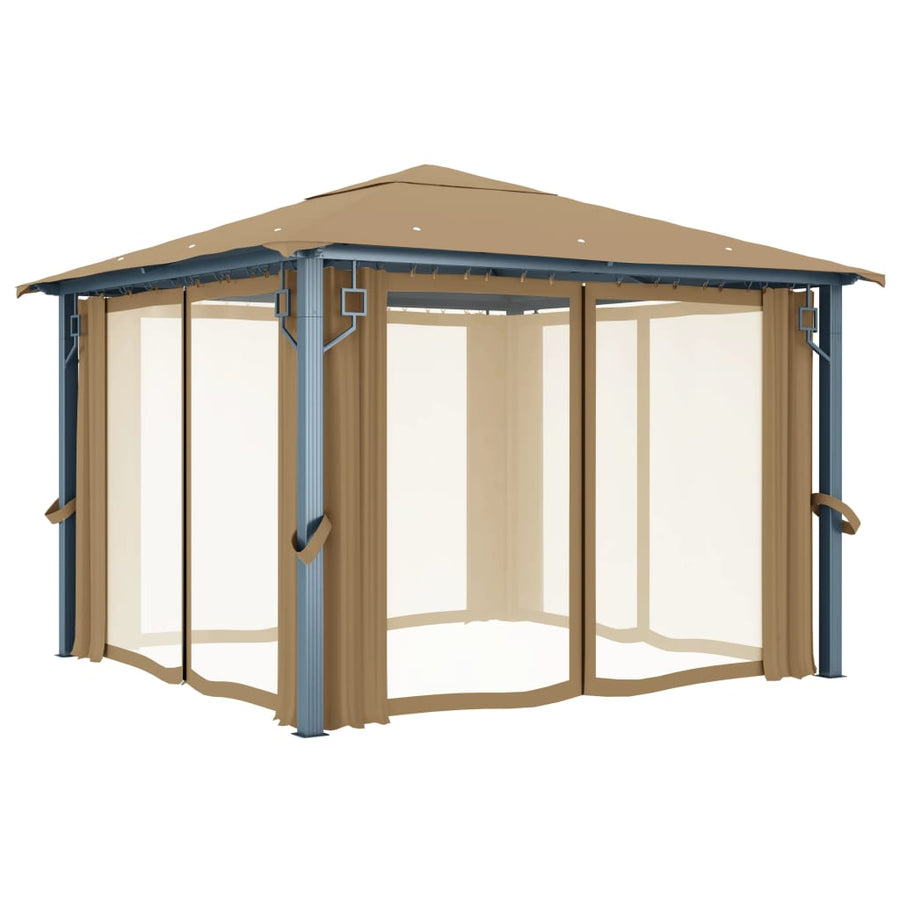 Prieel Met Gordijn Aluminium 300 x 300 cm Taupe